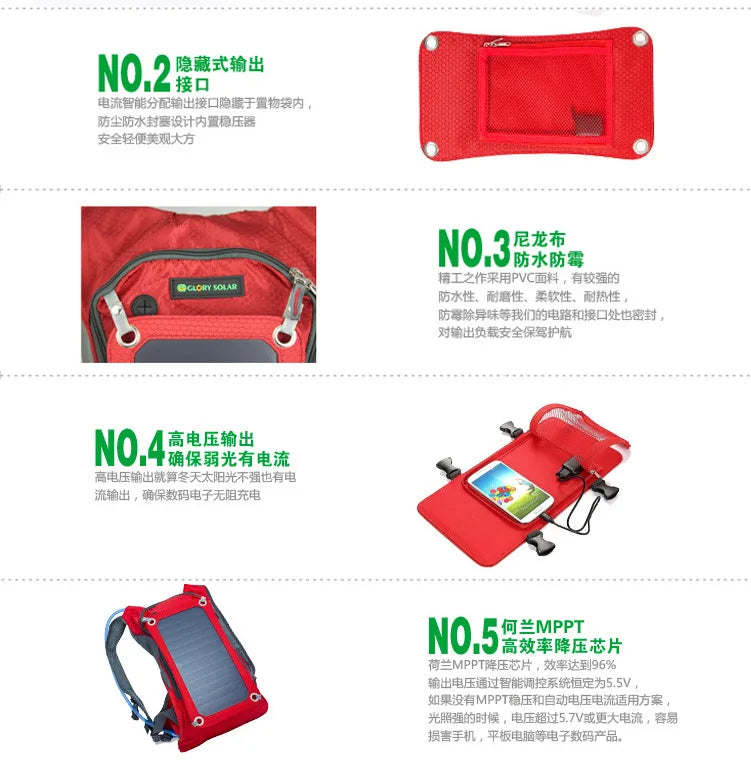 10W Solar Charging Backpack 20L USB Outdoor Hiking Backpack Waterproof