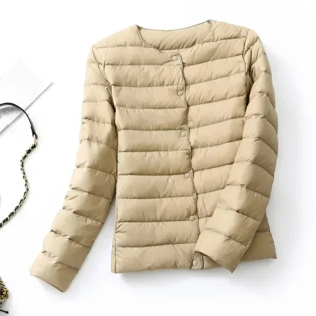 2024 New Autumn Winter Warm Ultra Light Weight Puffer Coats Down Jacket Women Slim Jacket Female Fashion White Duck Down Coat