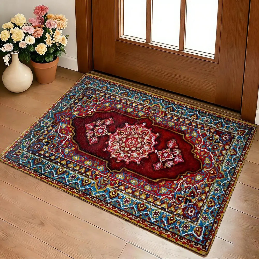 Mysterious Red Persian Carpet Floor Mat Cozy Flannel Soft Thick Non-Slip Mat For Living Room Bedroom Kitchen Decor Rugs