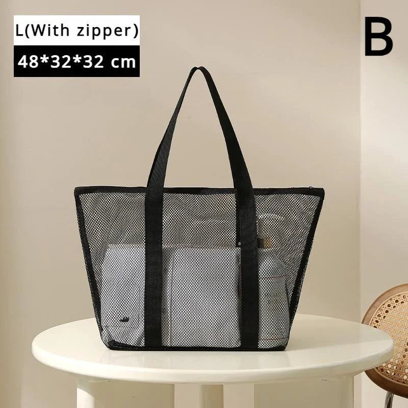 Mesh Portable Storage Bag Hanging Shower Toiletry Bag Bathroom Accessories Capacity for Beach,Swimming,Gym, Travel Essentials