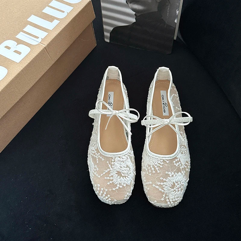 2026 Spring Lace Women Mary Jane Shoes Fashion Slip On Comfort Street Style Soft Sole Female Dress Flats Shoes