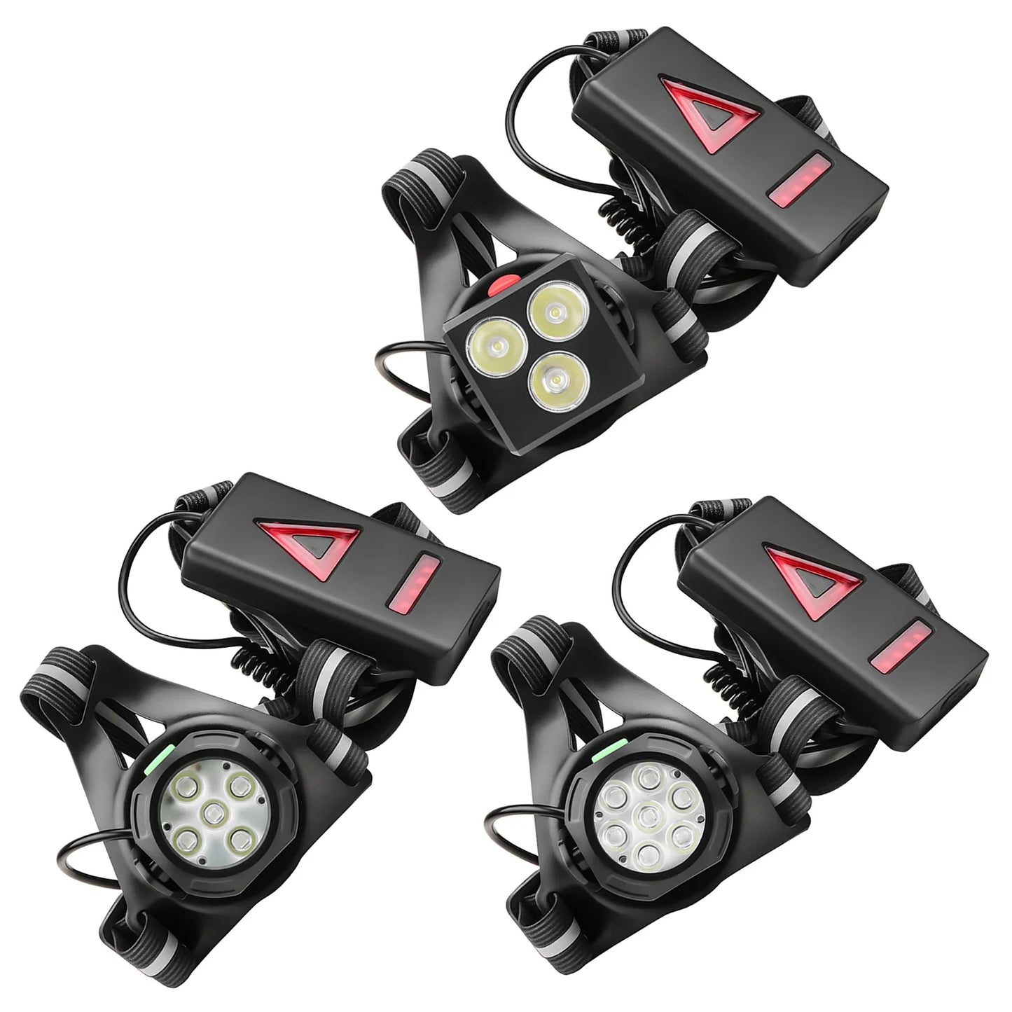 LED Chest Front Multi-Lamp Red Warning USB Rechargeable Night Running Light Triangle Reflective Strap Back Light Backpack Light