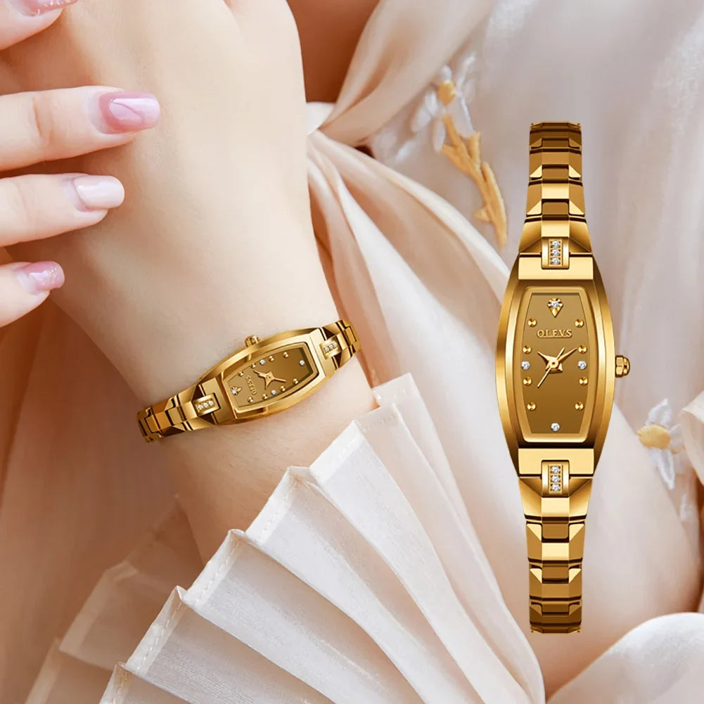 Women's Gold Stainless Steel Diamond Dial Dress Watch