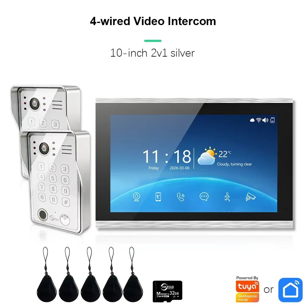 ANJIELO Tuya Smart Fingerprint 5-in-1 Unlocking Home Video Doorbell Video Intercom System 1080P Touch Monitor Security Protectio