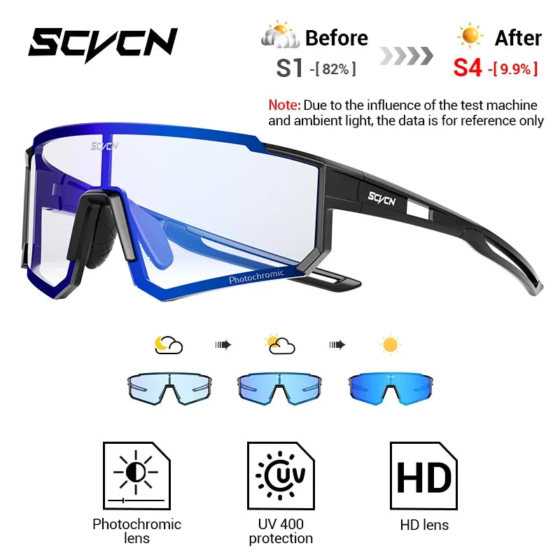 SCVCN Photochromic Cycling Glasses Night Riding Glasses Outdoor Sport Travel Sunglasses Men Women MTB Bike Golf Driving Eyewear
