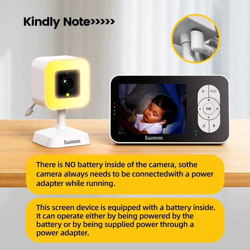 DANMINI New 3.5' RGB Night Light Baby Monitor with Night Vision Temperature Detection Voice Intercom Baby Nanny Security Camera
