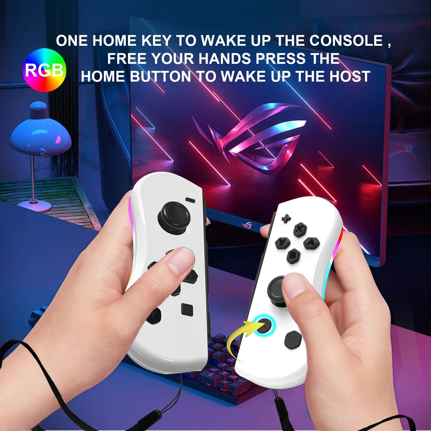 GAMINJA Wireless Switch Joypad Controller With RGB lamp For Switch Game Console L/R Handle Grip With Wake Up Screenshot Function
