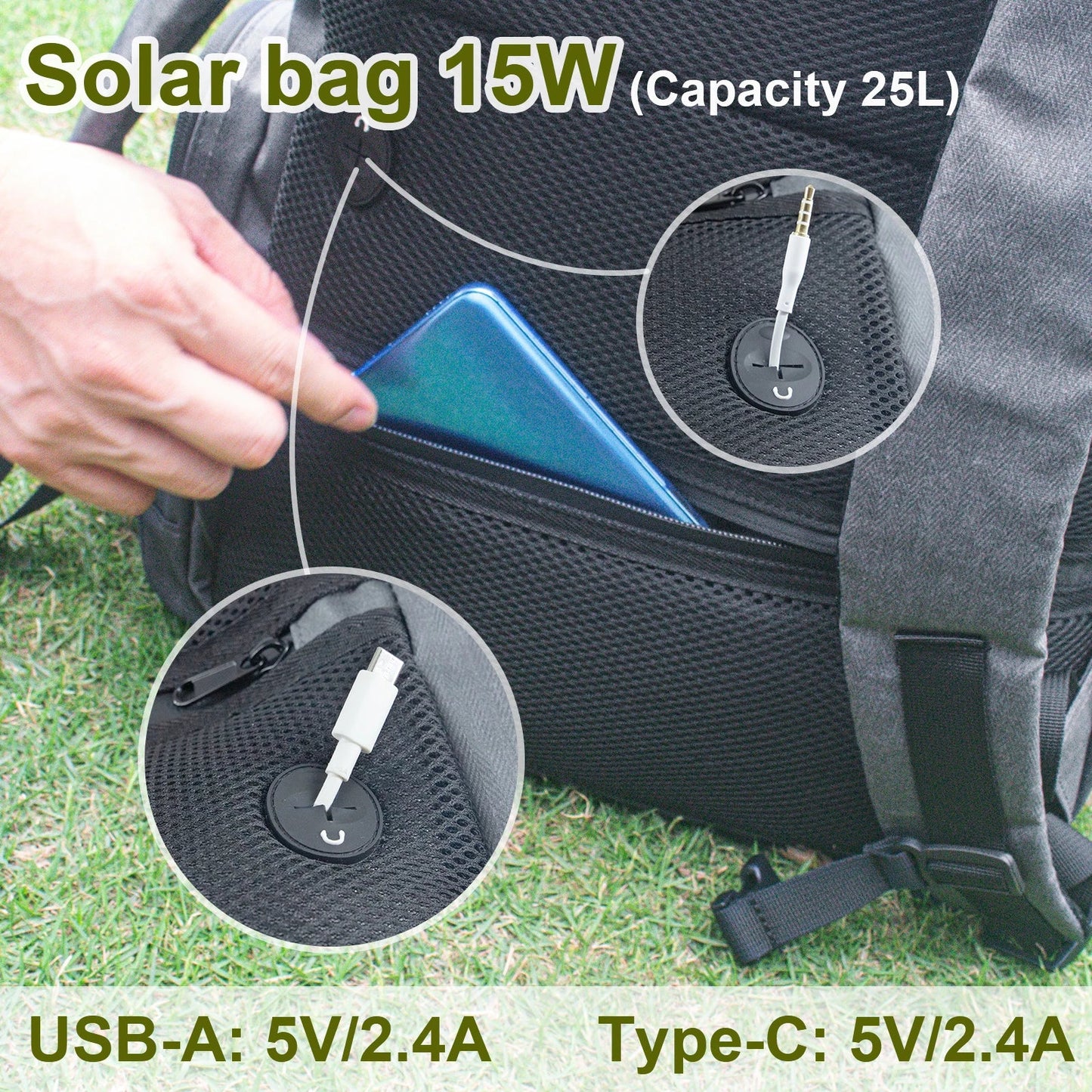 LEAORLD 25L Backpack 15W Solar Panel Backpack, Large Capacity Travel Backpack, Unisex, Business Computer Bag, Fit 17 inch Laptop