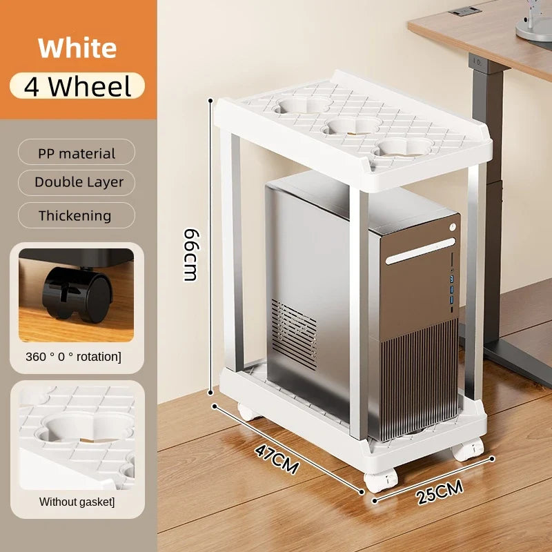 Mobile CPU Stand with 4/6 wheel Computer Host Bracket Double-Layer For Home Office Floor Mobile A4 Printer Integrated Shelf