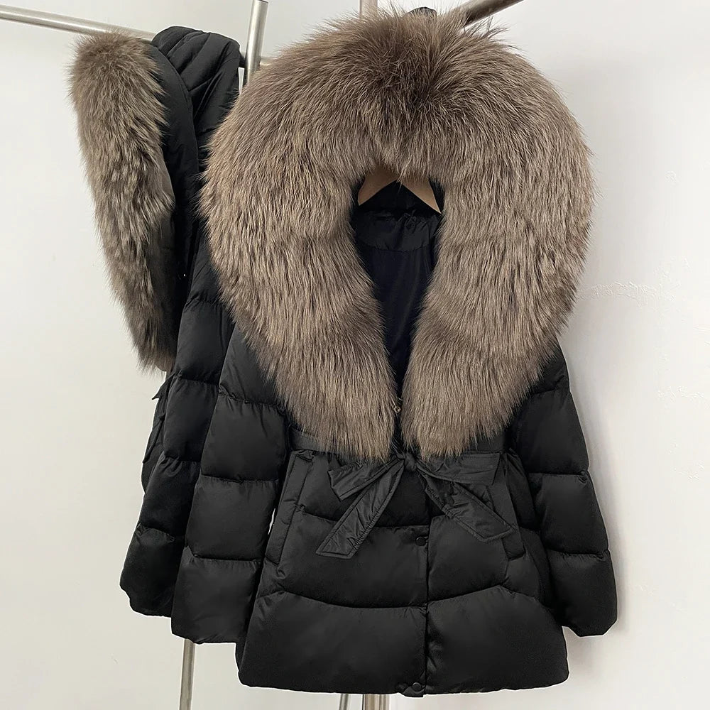 Natural Fur Collar Down Jacket Women Winter 2026 High Quality Duck Down Puffer Parka Windproof Warm Down Coat Outerwear New