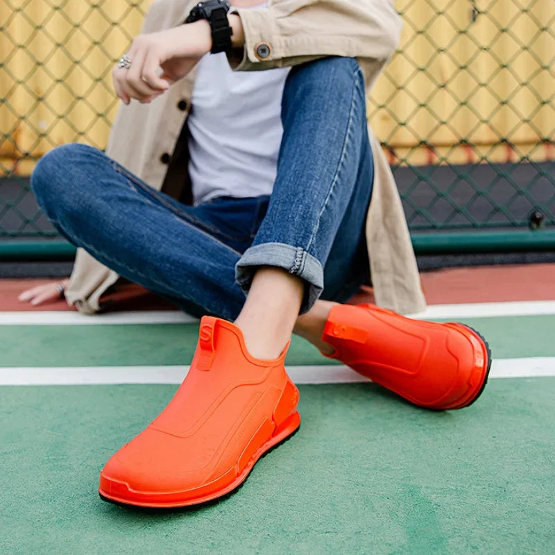 Men's Rain Boots Ankle Waterproof Shoes Men Casual Fishing Work Shoes Slip on Non-slip Rain Shoes Womens Kitchen Rubber Shoes