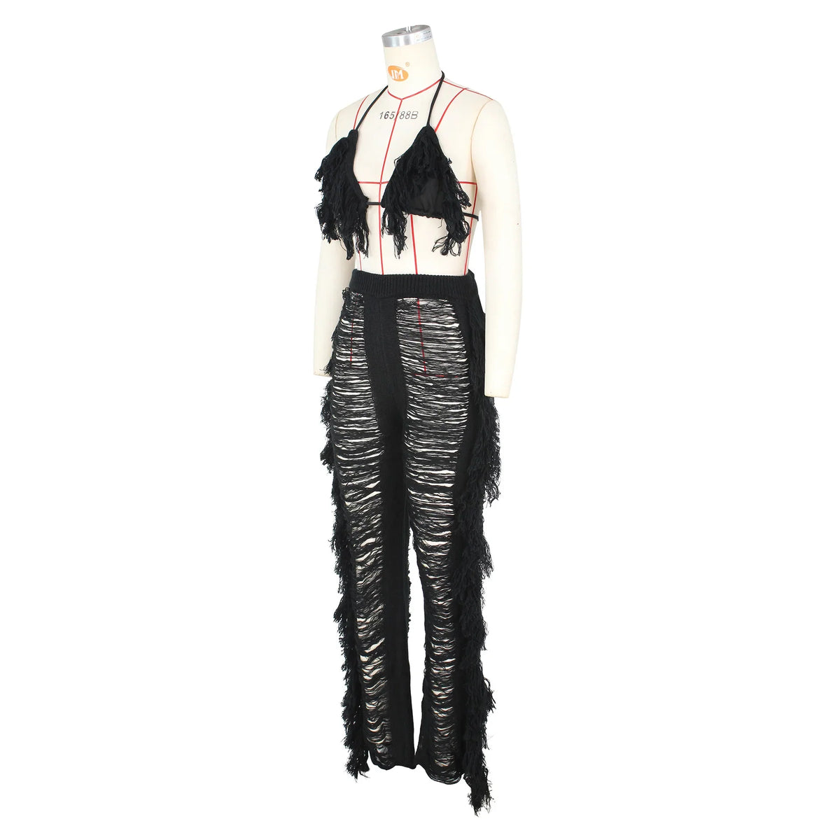 DEKAWomen Tassel Pants Knitted Bra Top Bikini Set Swimsuit Handemade Crochet Bikini Cover Up Tassel Beach Long Wrap Pant