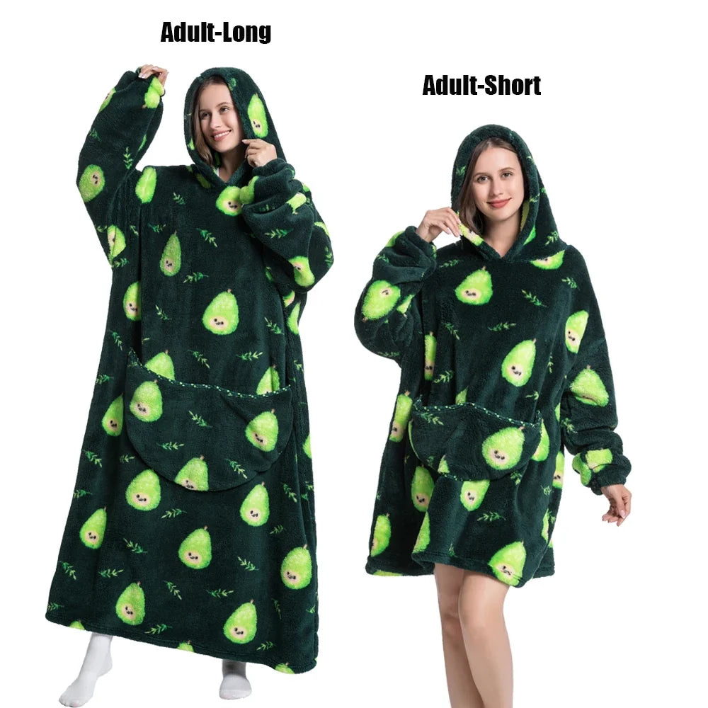 Women Plush Fleece Blanket Men Warm Thick Hoodies Adult Giant TV Blanlets with Sleeves Super Long Cold-proof Homewear Pajamas