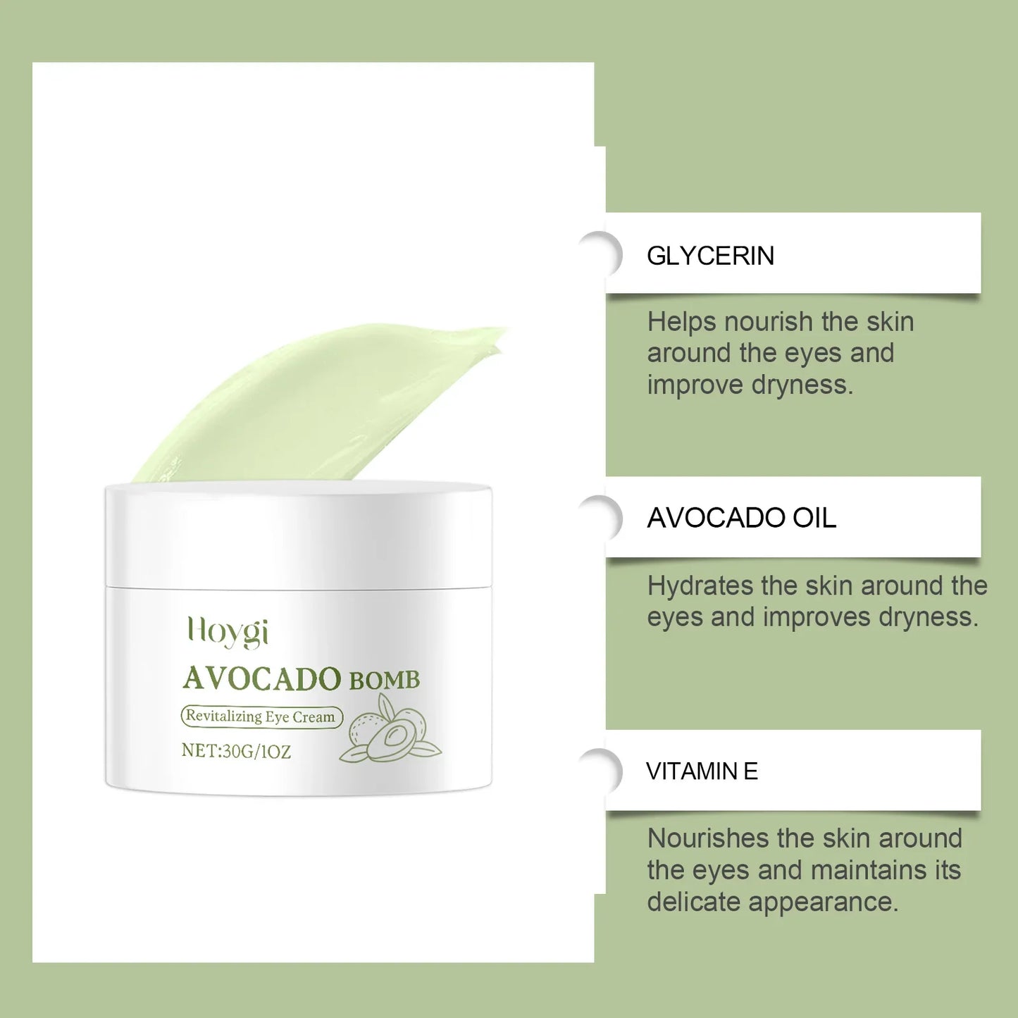 Avocado Eye Cream Fades Fine Lines & Wrinkles Firming Smoothing Eye Area Anti Puffiness Dark Circle Corrector for Youthful Eyes