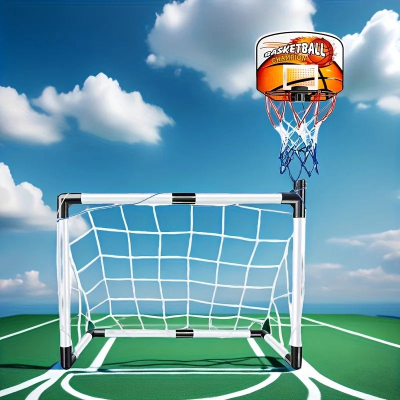 2-in-1 Kids Soccer Goal and Basketball Hoop Set Portable Indoor Outdoor Sports Game Toy for Toddlers Boys