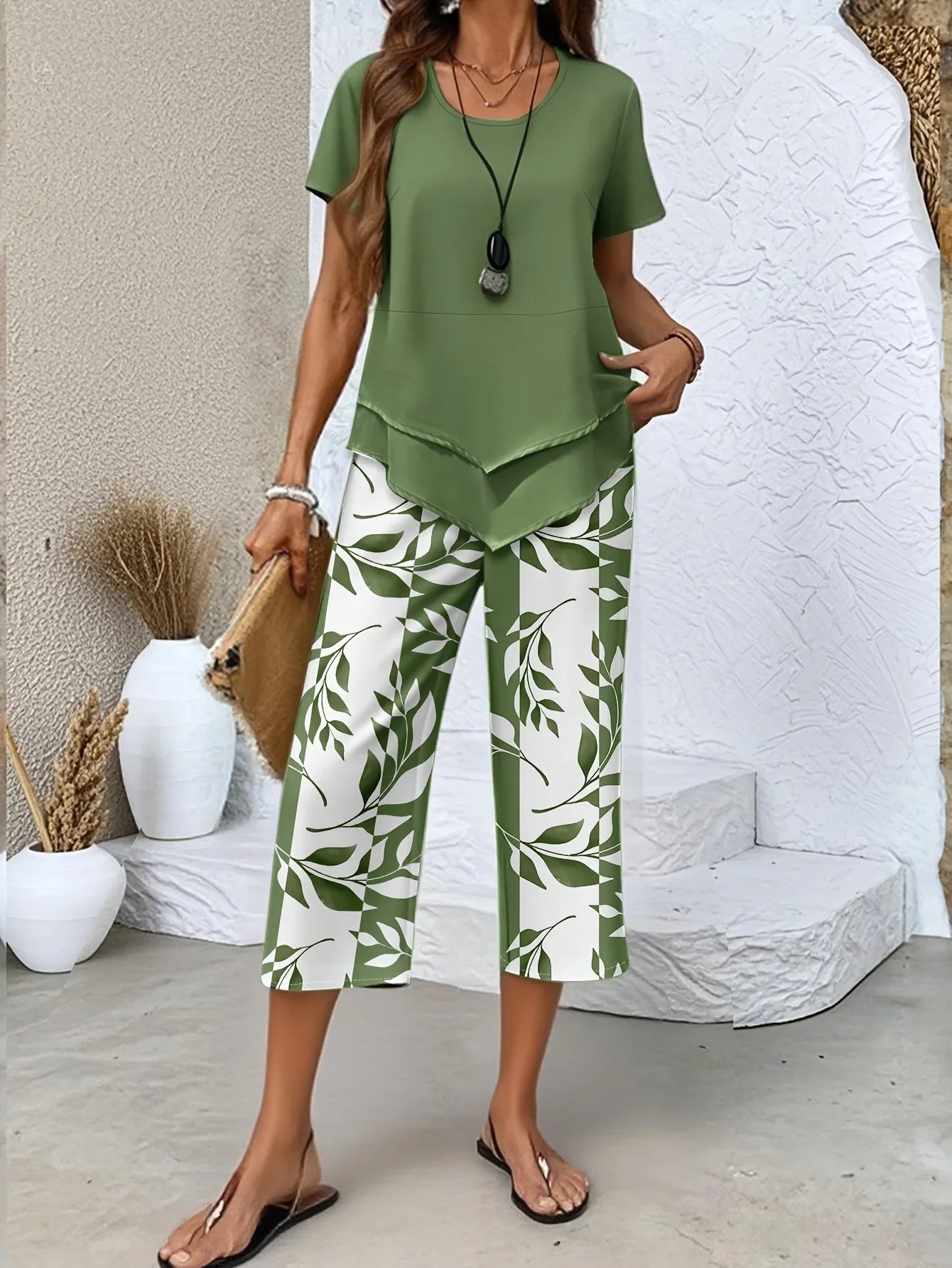 2026 New Loose And Fashionable Spring/summer Printed Top And Pants Set, Temperament Commuting Two-piece Set For Women