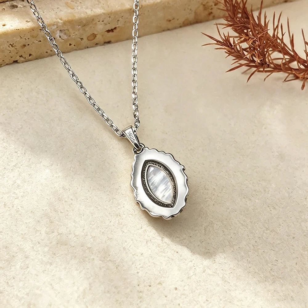 Vintage 925 Sterling Silver Necklaces with Natural Moonstone 12*6MM Simple Pendant Necklaces Party Fine Jewelry For Women Men