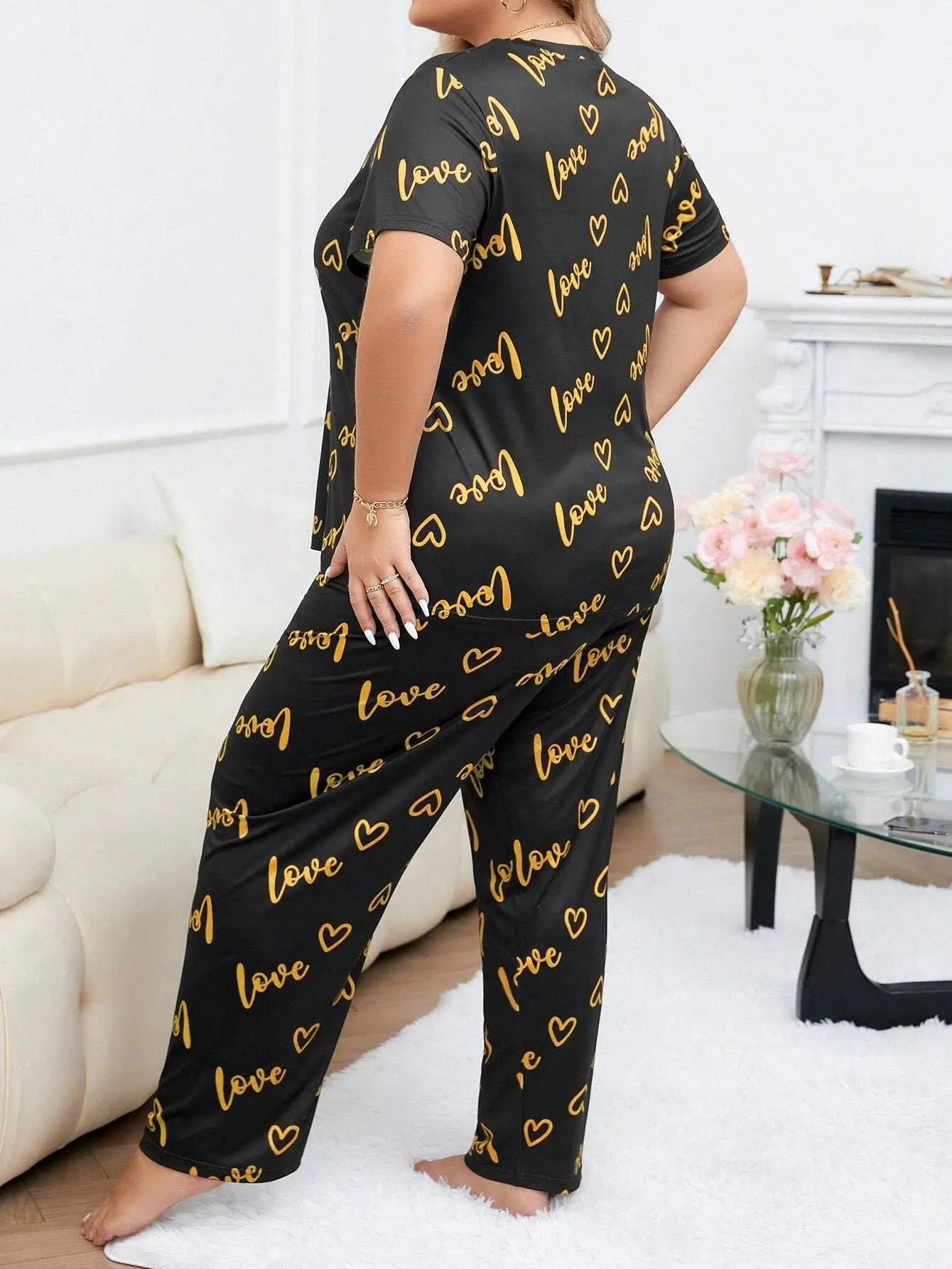 Women's Pajama Sets Short Sleeve with Long Pant Soft Sleepwear Printed pj Loungewear XL to 5XL