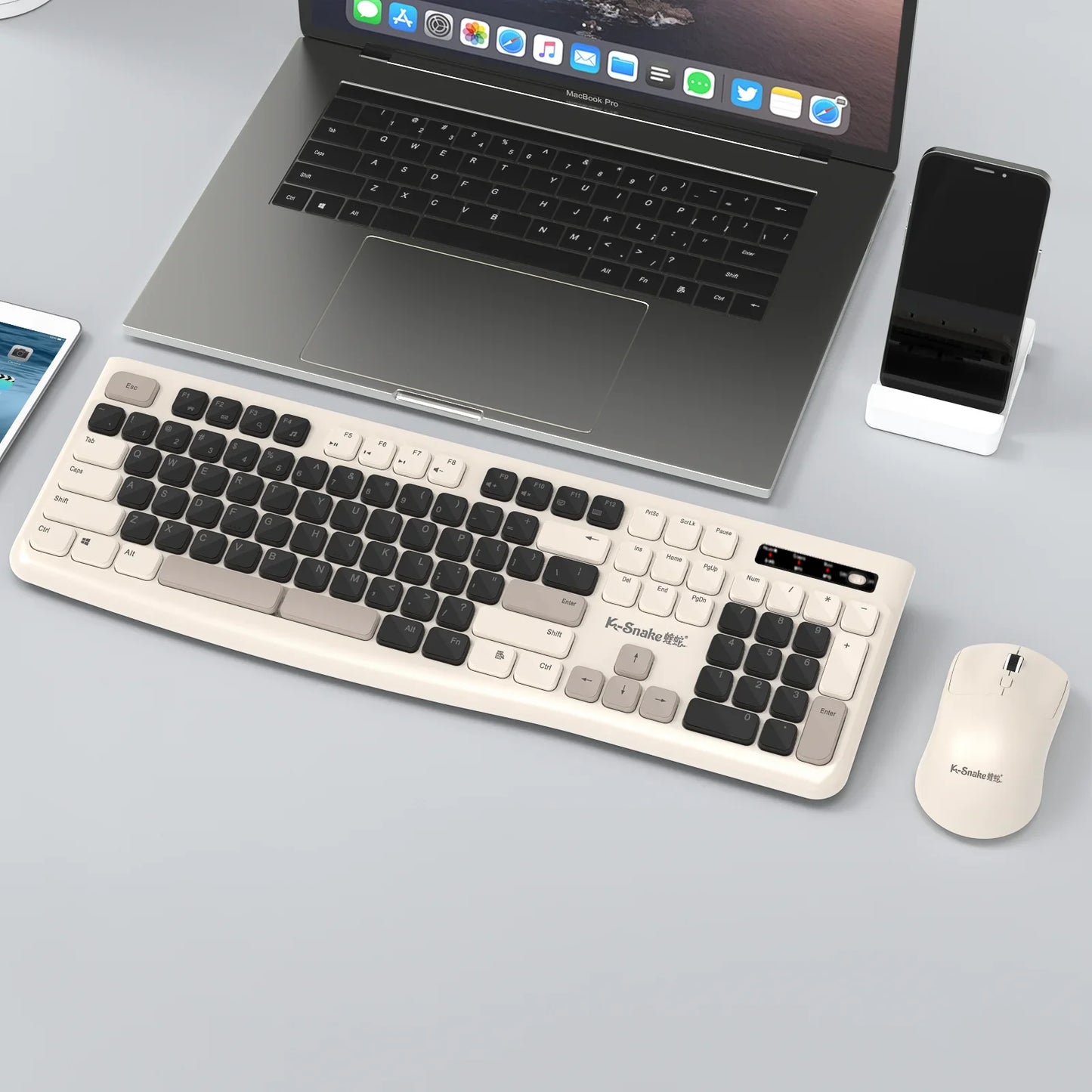 Ks Bluetooth Keyboard and Mouse Combo，Full Size Wireless Dual-Mode Connection，Low-Noise Keys for Desktop/Laptop