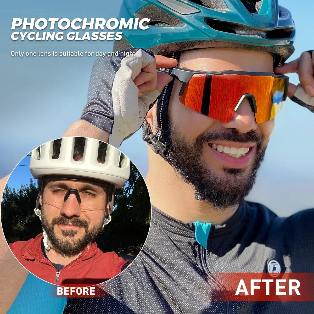 KAPVOE Photochromic Cycling Sunglasses for Men Glasses Fashion Mountain Bicycle Road Speed Cool Goggles Sports MTB Bike Eyewear