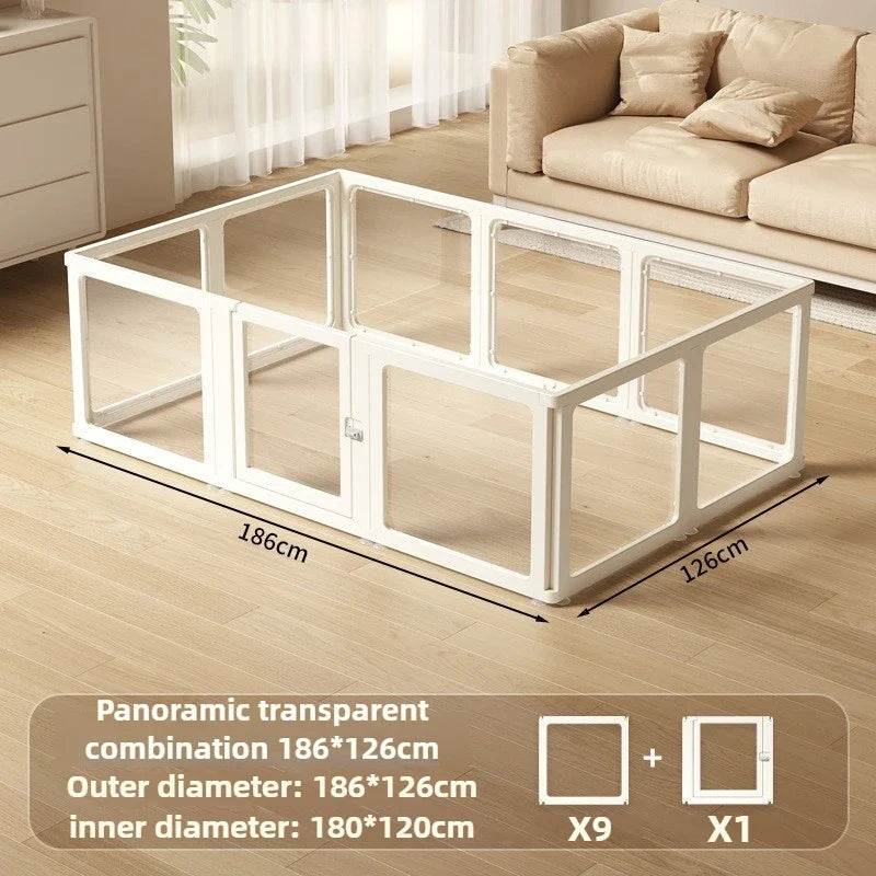 Indoor Playpen Dog Fence Cage with Gate Big Portable Dog Fences Acrylic Transparent Panel Pet Fences Household Puppy Supplies