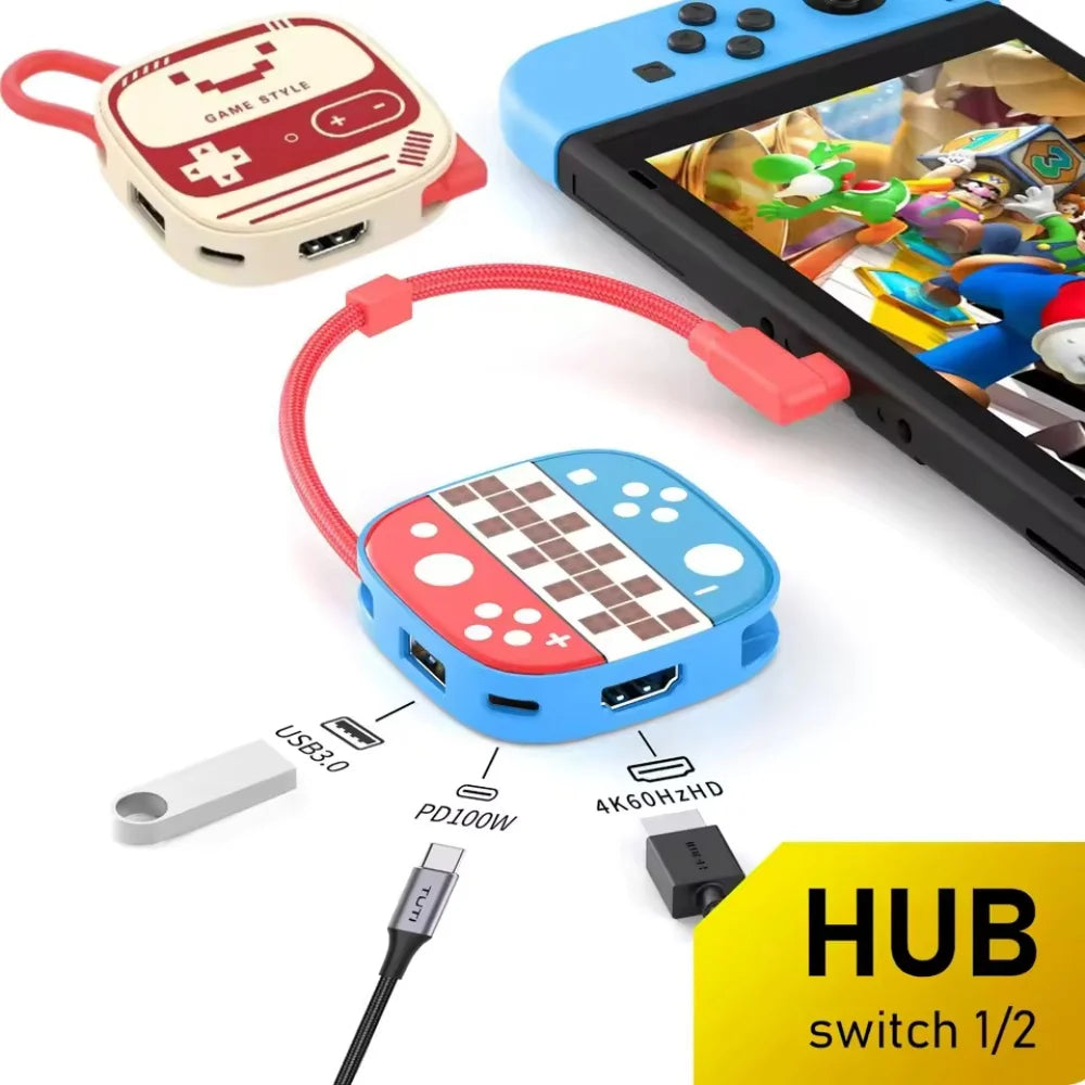 Switch 2 Dock HDMI 4K USB 3.0 Hub Adapter USB Splitter TV Portable Docking Station for NDS Switch2 Laptops PC iPad MacBook Air P