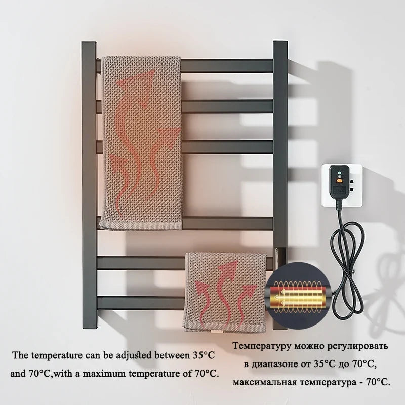 Black/White Electric Towel Rack With Digital Display Touch Temperature&Time Control Smart Heated Towel Rail Towel Warmer