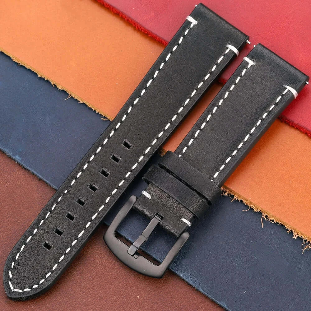 TicWatch Pro 5, Pro 3 & E3 Contrast-Stitched Leather Buckle Band