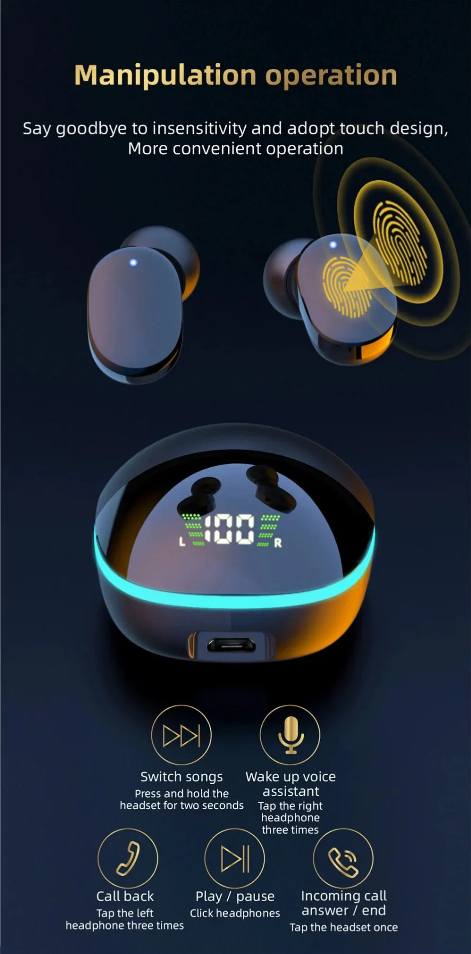 G9S Bluetooth 5.1 In Ear Wireless Earbuds LED Power Display Low Latency Gaming HiFi Stereo Sports Headphones