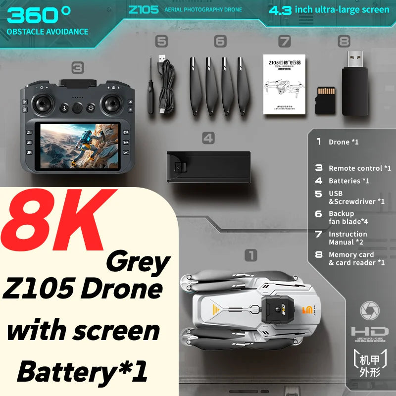 Lenovo Z105 8K Dual Camera Drone Brushless Motor Optical Flow Positioning with 4.3'' Screen Remote Control 15min LongFlight Time