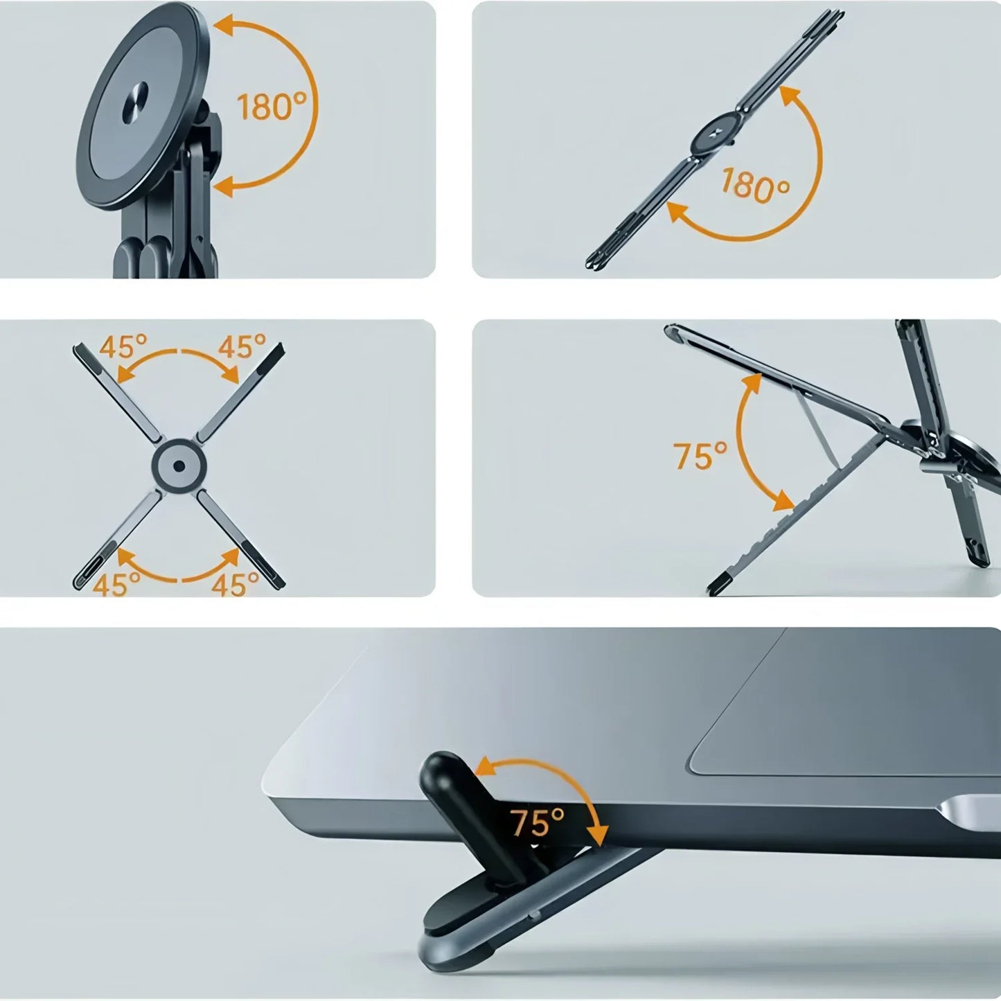 Portable Magnetic Phone Holder & Selfie Stick 3-in-1 Foldable Tripod Stand for iPhone iPad Tablet Laptop Desktop Use