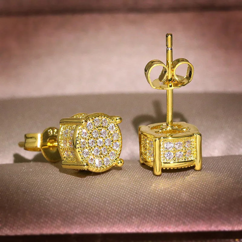 Female Austrian Crystal Round Earring White Gold Yellow Gold Color White Zircon Hip Hop Wedding Stud Earrings For Women Jewelry