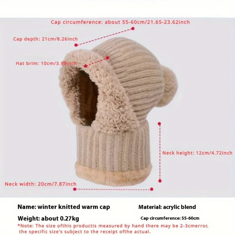 Gorro de punto forrado para invierno con orejera y cuello tipo pasamontañas