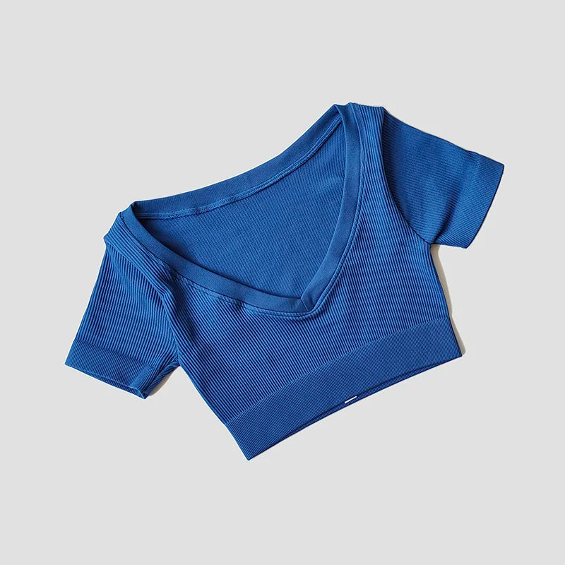 Seamless Yoga Shirts Deep V Neck  Short Sleeve