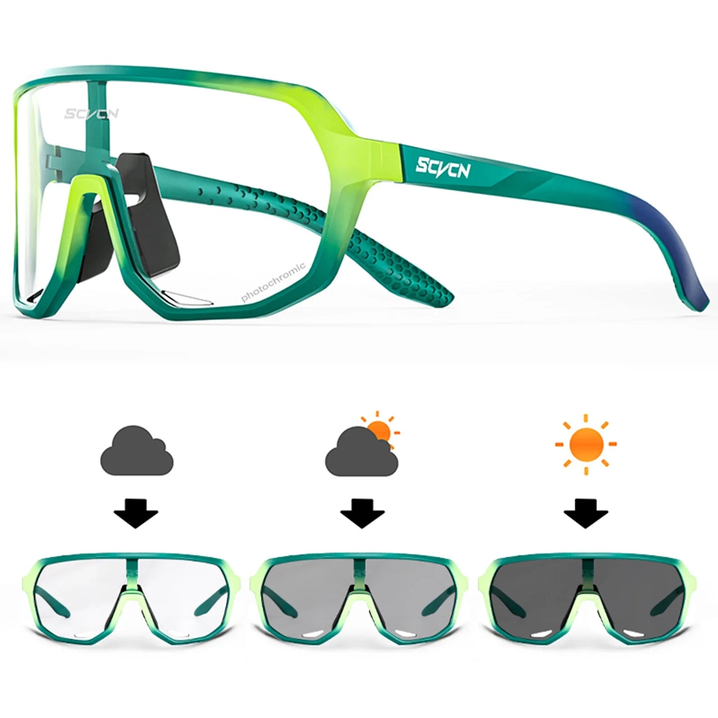 Scvcn Cycling Glasses Photochromic Sunglasses for Men Sun Mountain Bike Road Bicycle Eyewear Cycle Goggles Sports UV400 MTB