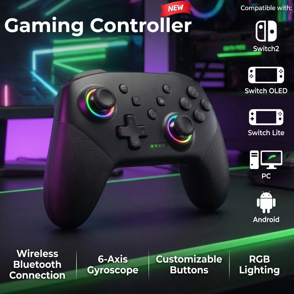 Wireless Smart Game Controller For Bluetooth Game Controller For 6-Axis Sensor/Hall Joysticks/Macro/for ios/android/PC/Switch