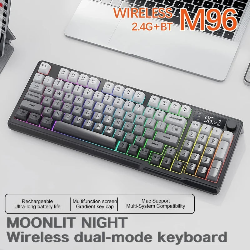 M96 Bluetooth Keyboard Wireless FREEWOLF Screen Gaming Keyboard Electronic Screen Multi-Device Connection Ergonomics Gaming