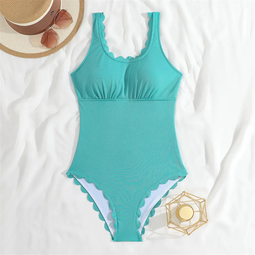 S - XXL 11 Colors Ribbed Frilled Women Swimwear One Piece Swimsuit Female Backless High Leg Cut Bather Bathing Suit Swim K7097