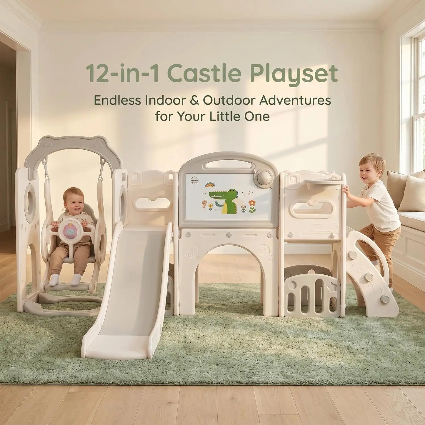 12-In-1 Toddler Playground Gym Playset - Indoor Outdoor Swing Set with
