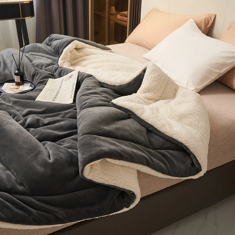 Flannel Sherpa Reversible Blanket, One Side Soft Flannel Other Side Cozy Sherpa Fleece, Lightweight Warm Throw for Sofa Travel