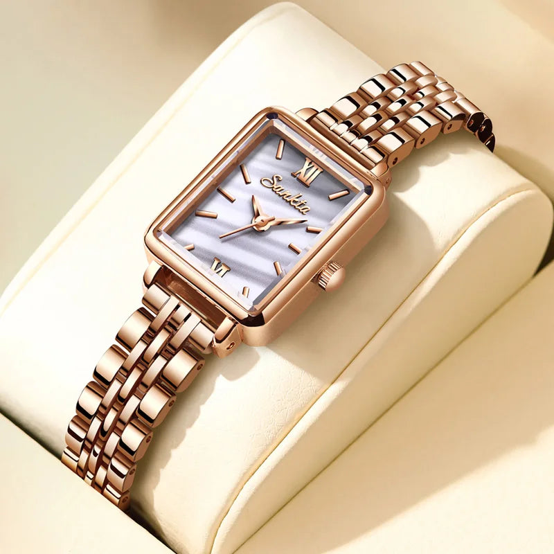 Women's Rectangular Pearl-Effect Dial Watch