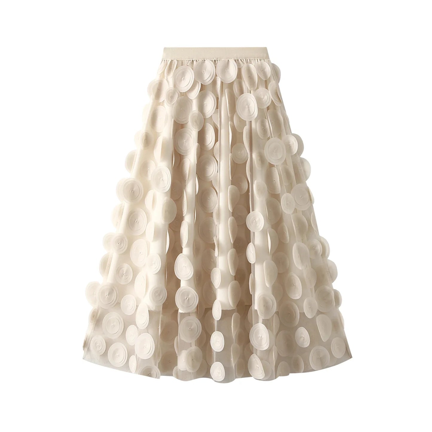 Women Tulle Tutu Skirt Solid Color 3D Dot Elastic Mesh Fairy A-Line Skirt for Beach Party Streetwear