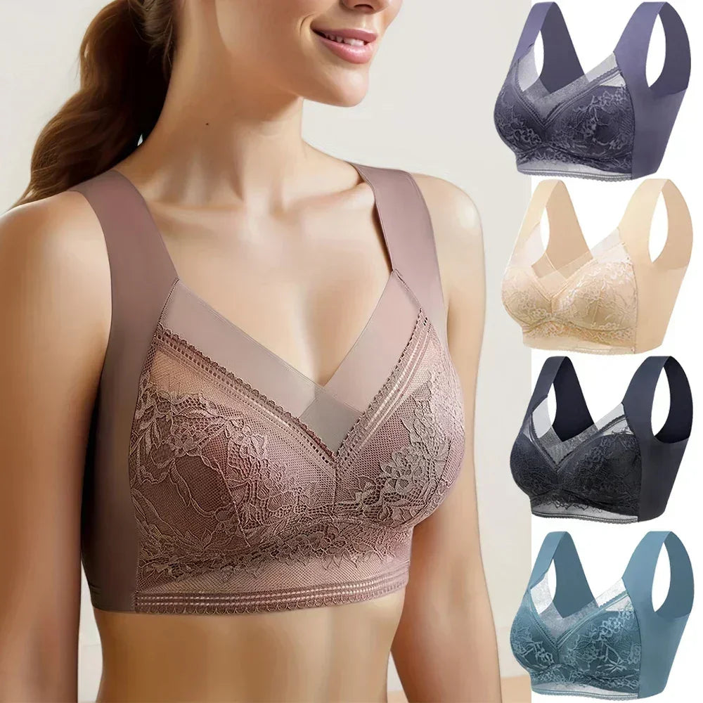 L-6L Mujeres Sujetador Grande Push Up Seda de Hielo Sin Costuras Sujetador Bralette Encaje Sin Aros Sujetadores de Verano Talla Grande Lencería Ropa Interior 15019