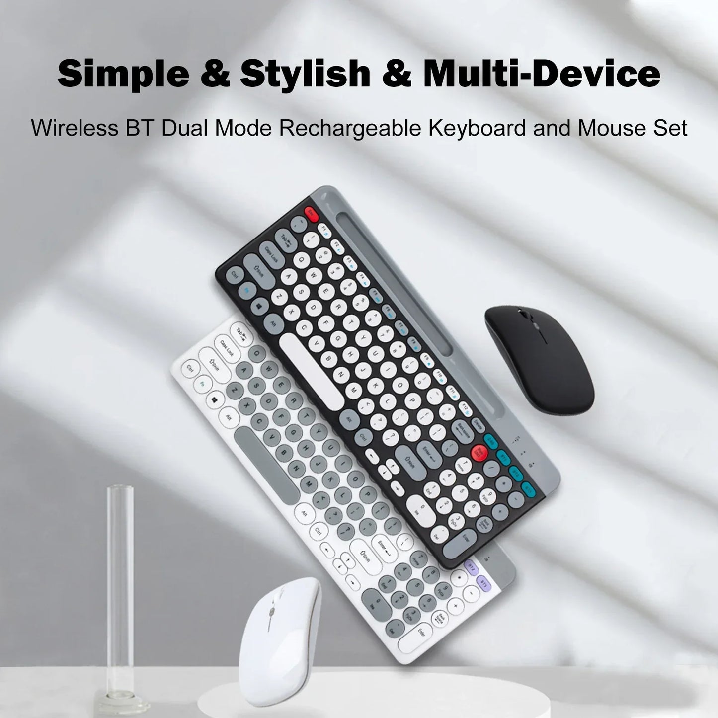 Dual-mode Wireless Keyboard & Mice Combo 2.4G Bluetooth 5.0 Membrane Keyboards BT 3-Channels Rechargeable Key Board Mouse for PC