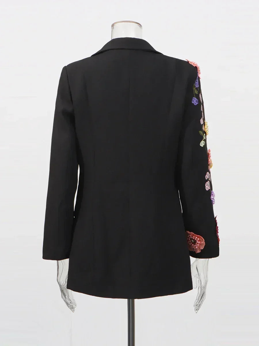 TWOTWINSTYLE Blazers de moda con apliques empalmados en colores llamativos para mujer, solapa, mangas largas, patchwork, abalorios, blazer de temperamento femenino