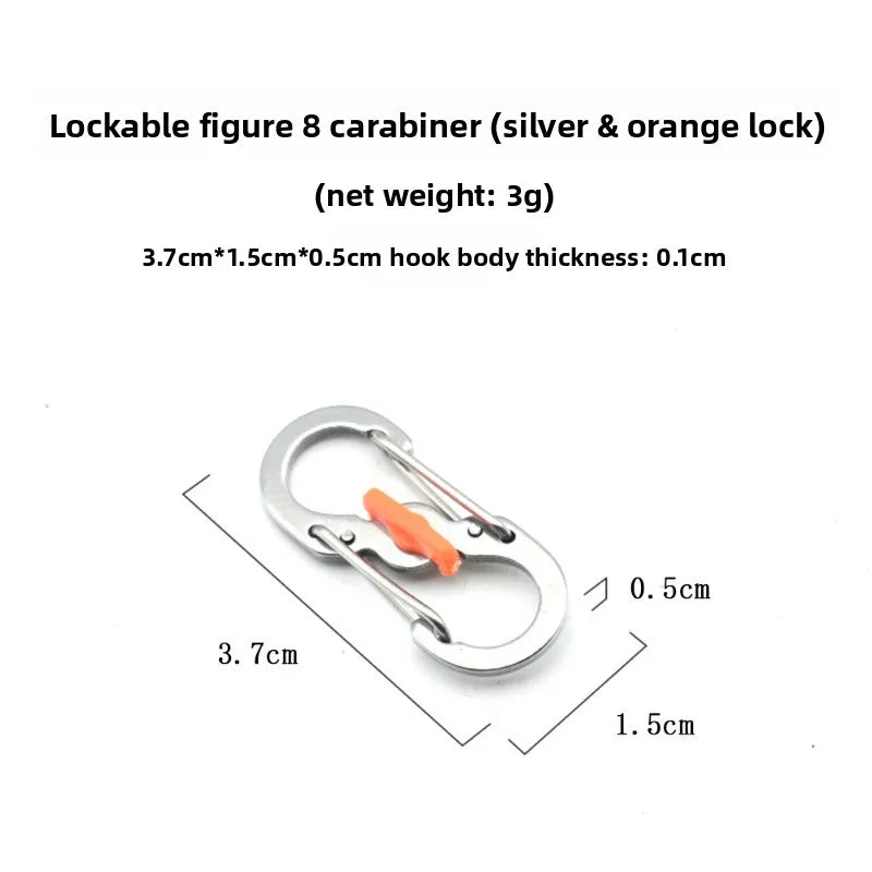 Anti Theft 8 Shape Locking Carabiner S Hook Stainless Steel Keychain Clip for Backpack Outdoor Travel