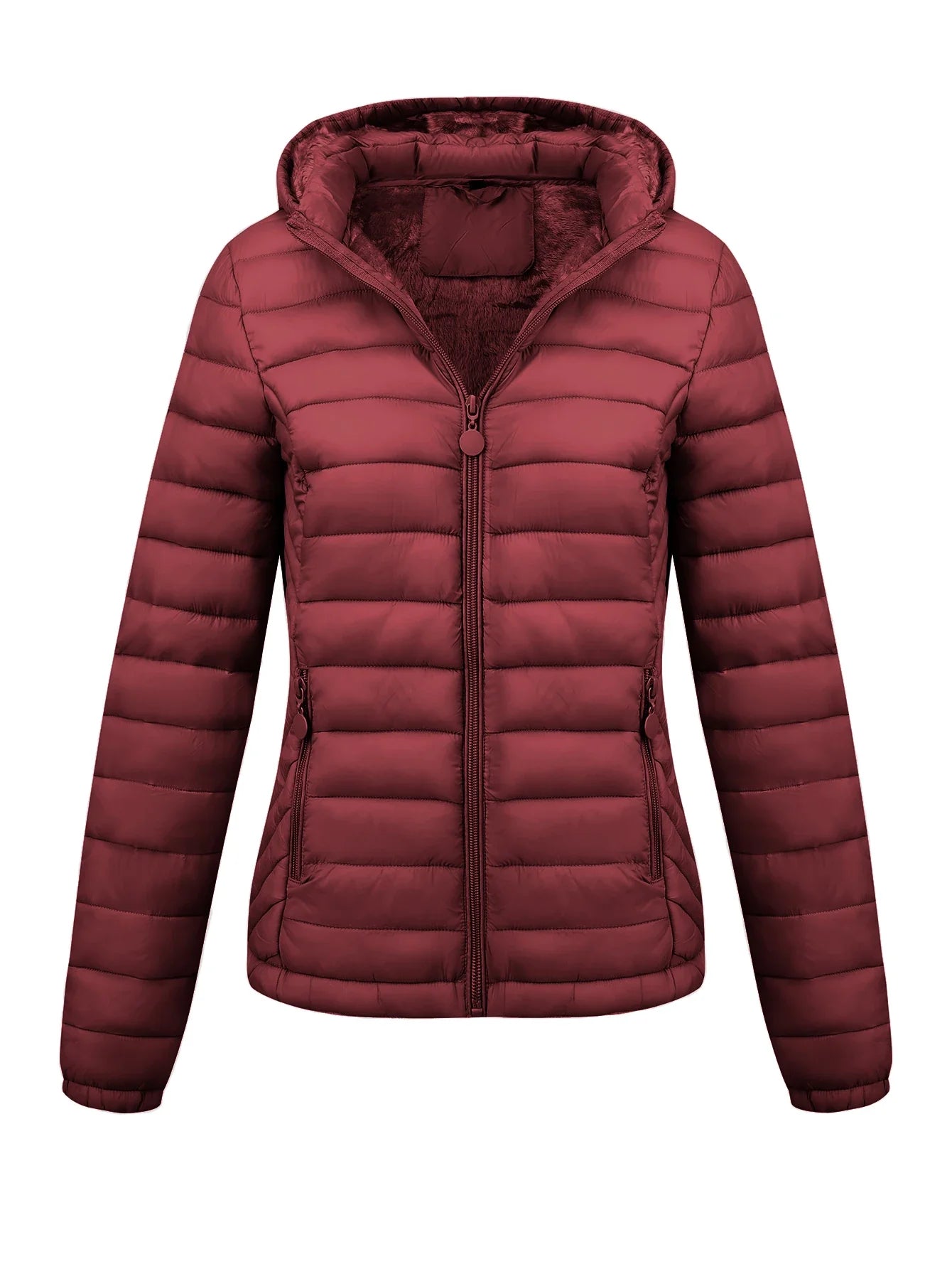 Women's Fashion Winter Padded Coat - Minimalist Hooded Puffer Jacket with Pockets for Fall/Winter