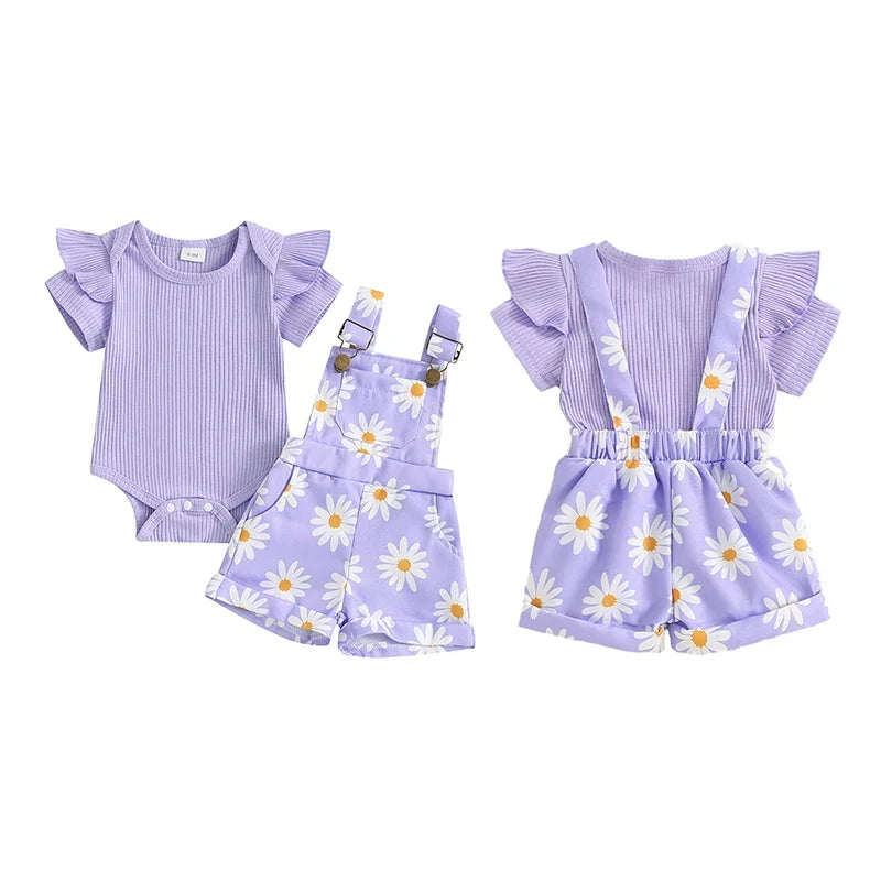 0-18months Infant Girls Shorts Set Short Sleeve Romper Flower Print