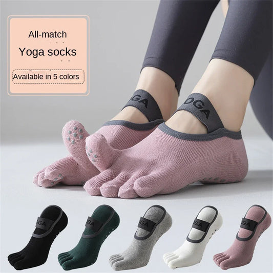 Calcetines de yoga antideslizantes de cinco dedos para mujer