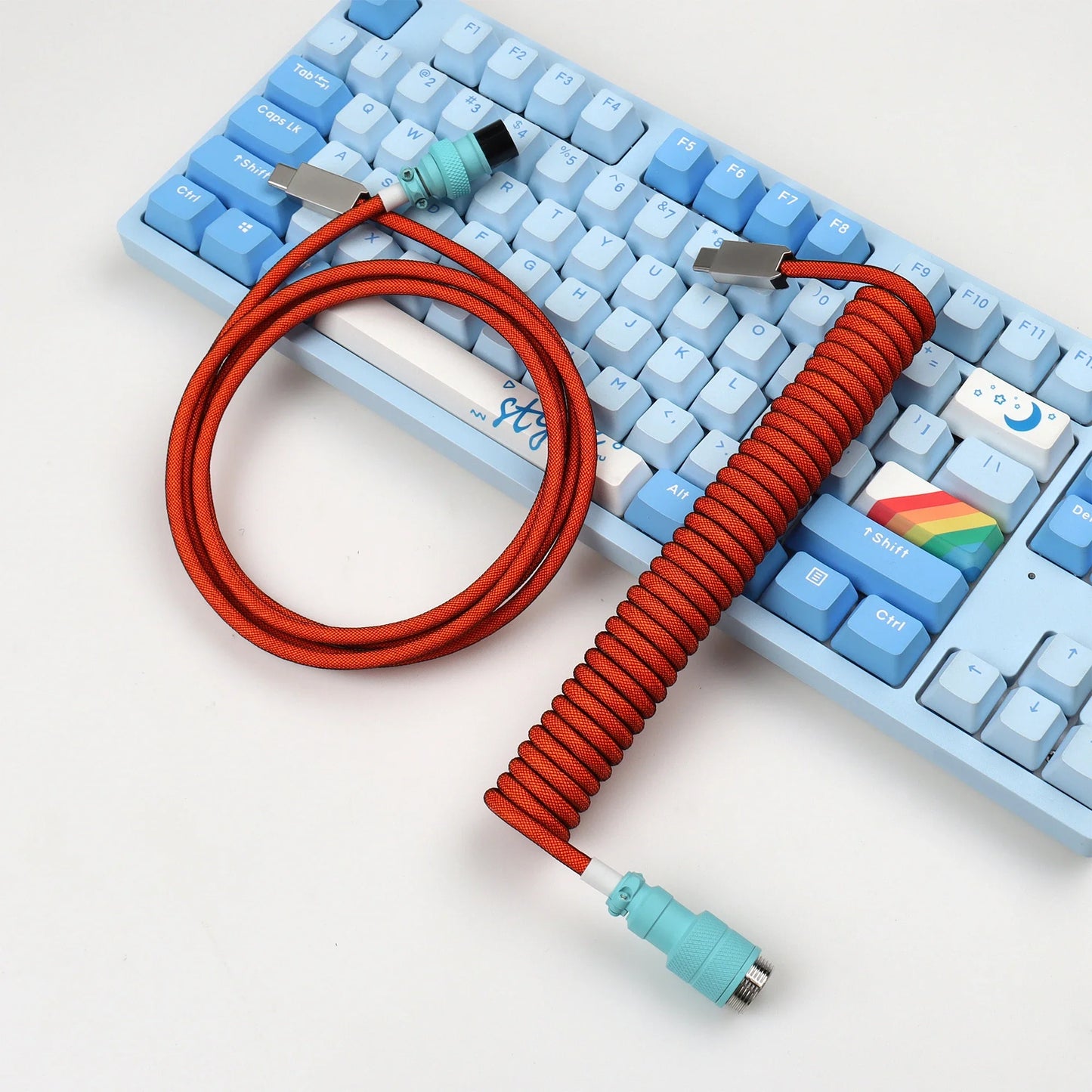 【LANO】Coiled Cable Braided Double-Sleeved Mechanical Keyboard detachable connector use Type-C to C Cable for Mechanical Keyboard